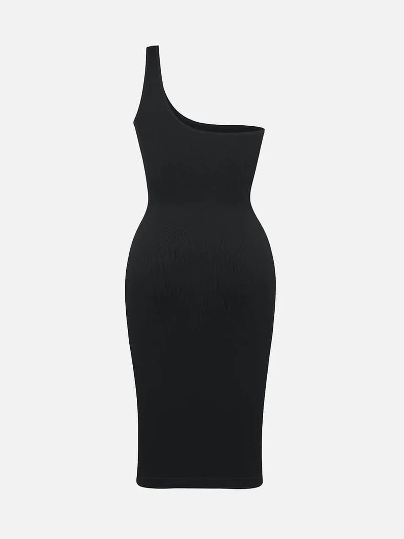 VerdeElegance One-Shoulder Dress