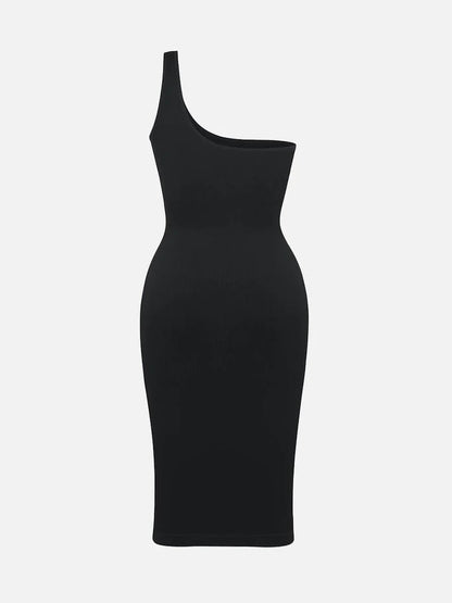 VerdeElegance One-Shoulder Dress